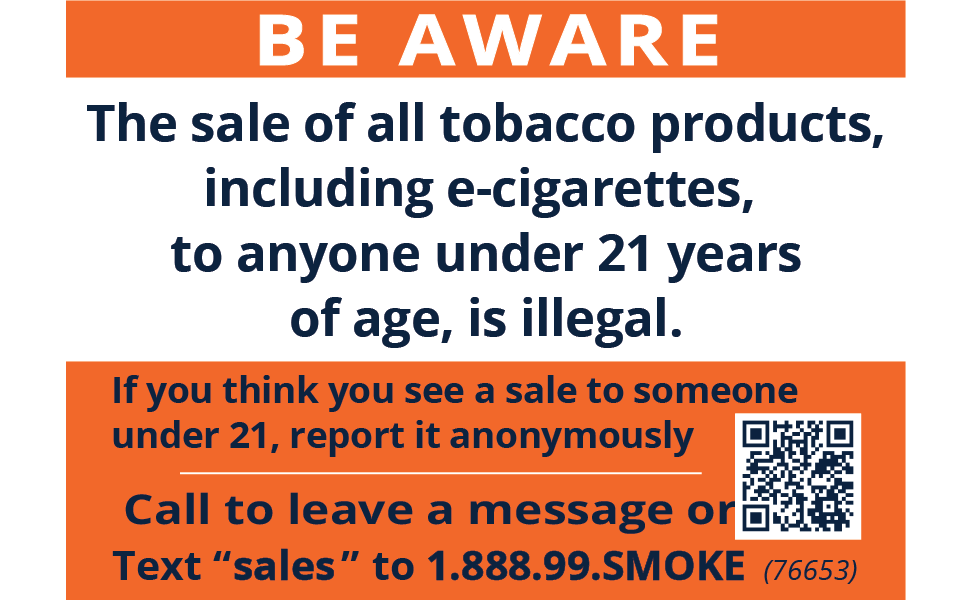 Age to Purchase Warning Sign Pennsylvania Tobacco Merchant